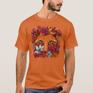 Fox Flowers Hand Drawn  T-Shirt
