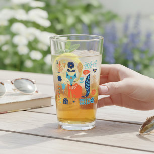 Fox Folk Art Floral Nature Gift Glass