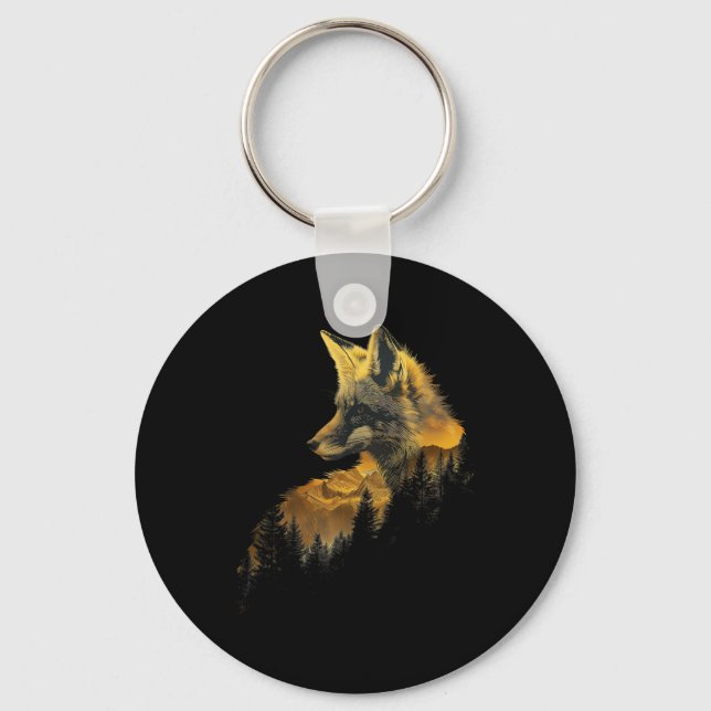 Fox Forest Nature Lover Mountains Hiking Camping H Key Ring (Front)