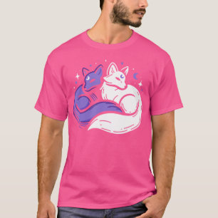 Fox Foxes Night Stars Crescent Moon Celestial Spir T-Shirt