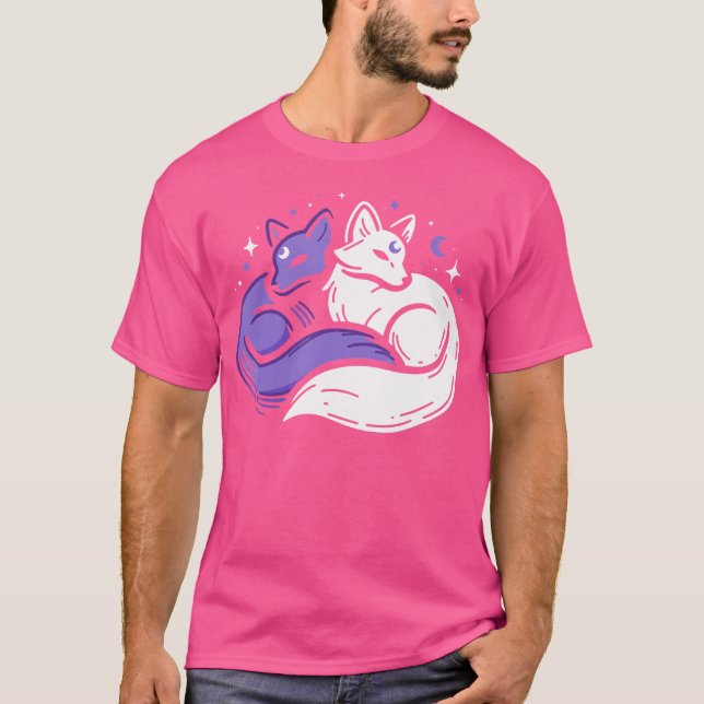 Fox Foxes Night Stars Crescent Moon Celestial Spir T-Shirt (Front)