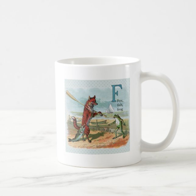 Fox Frog Fishing Antique Illustration Coffee Mug (Right)