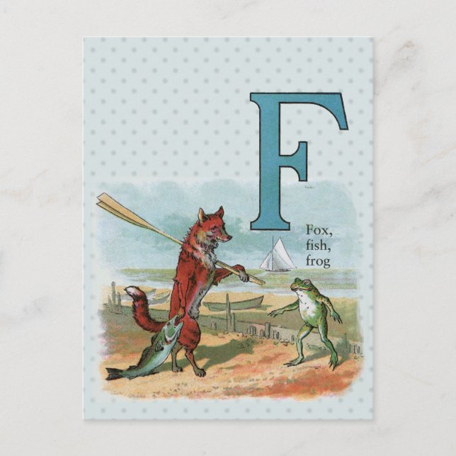 Fox Frog Fishing Antique Illustration Postcard (Front)