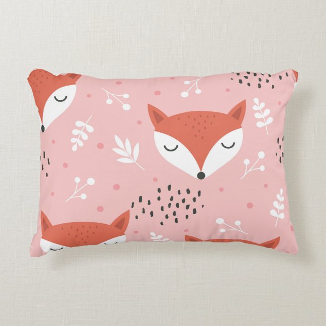 Fox Fun: Cute Forest Pattern Decorative Cushion (Front)