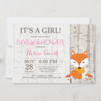 Fox Girl Baby Shower Invitation Rustic Woodland