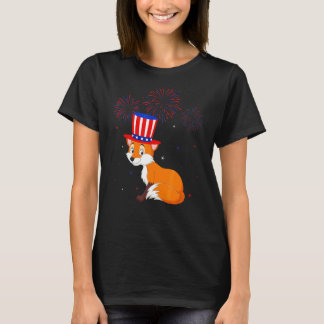 Fox Graphic Red White Blue Fireworks Decor 4th Of T-Shirt