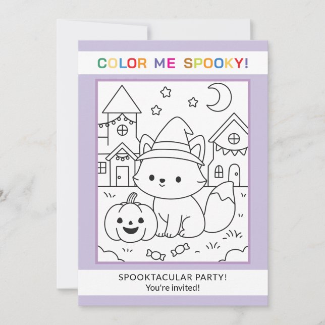 Fox Halloween Colouring Invitation Kids Activity (Front)