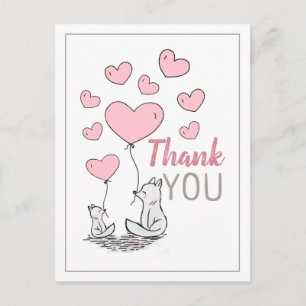Fox Hearts Baby Shower Thank You Postcard