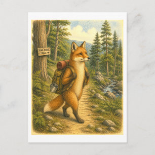 Fox Hiking Illustration Postcard