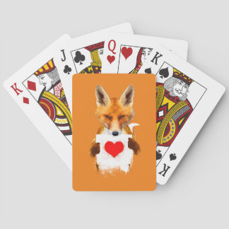 Fox holding a heart playing cards