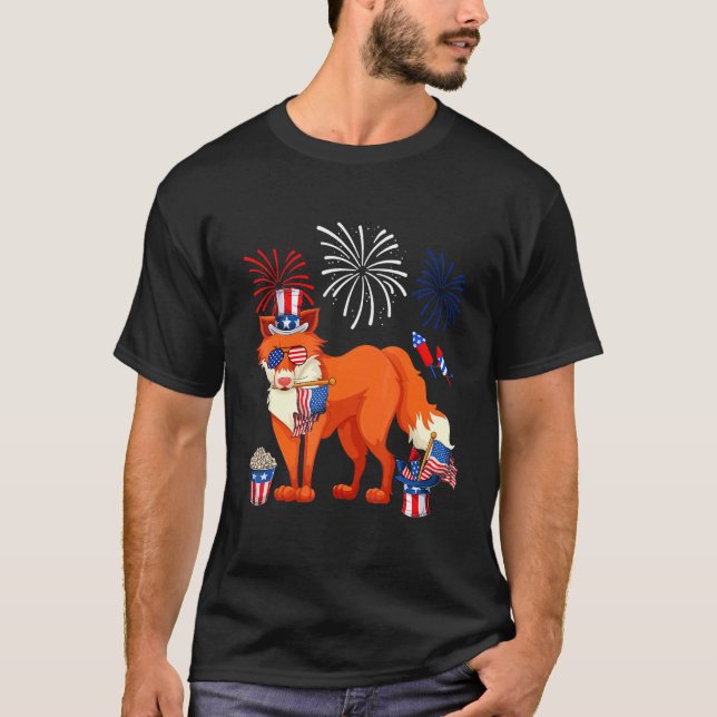 Fox Holding American Flag Sunglasses Happy 4th Of  T-Shirt (Front)