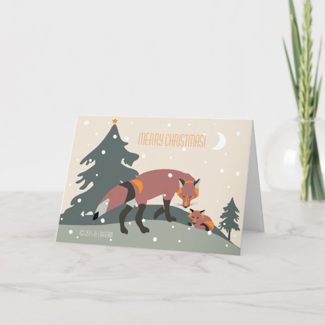 FOX Holiday. Fox and baby in snow/forest-original Holiday Card (Front)