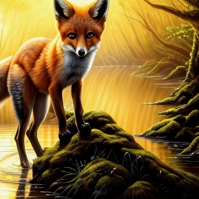 Fox hunting during a beautiful sunset canvas print (Creator Uploaded)