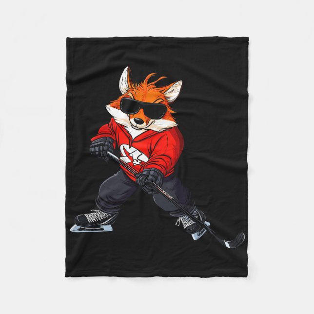 Fox Ice Hockey Player  Fleece Blanket (Front)
