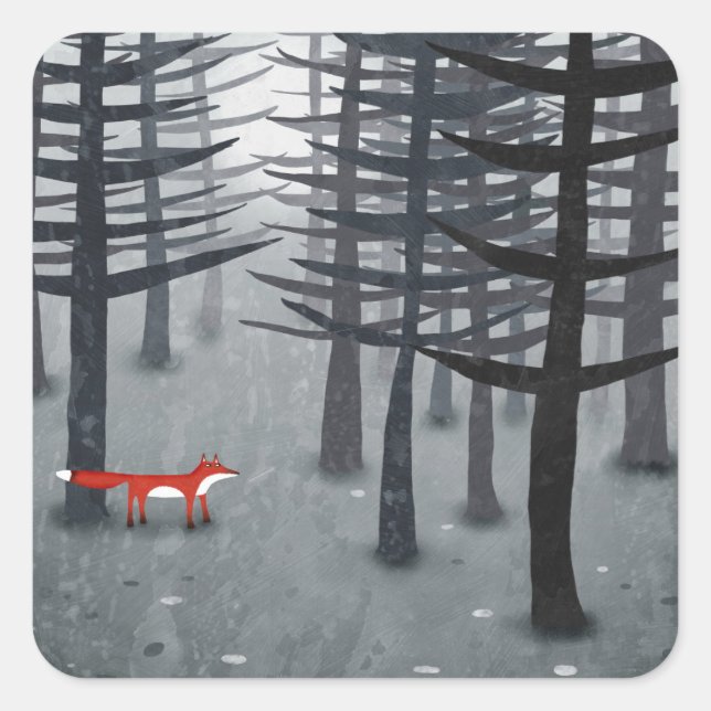 Fox in a Forest Painting Square Sticker (Front)