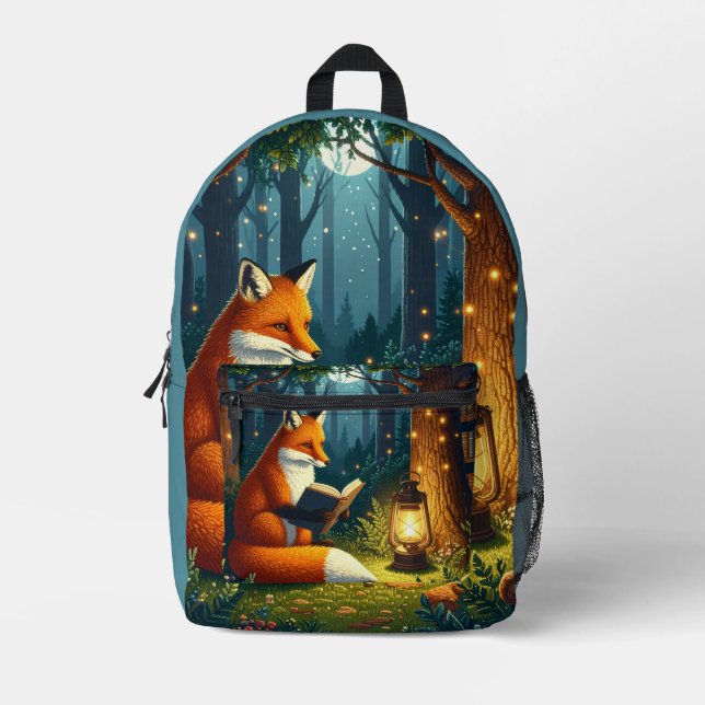 Fox in a Magical Forest Library Printed Backpack (Front)