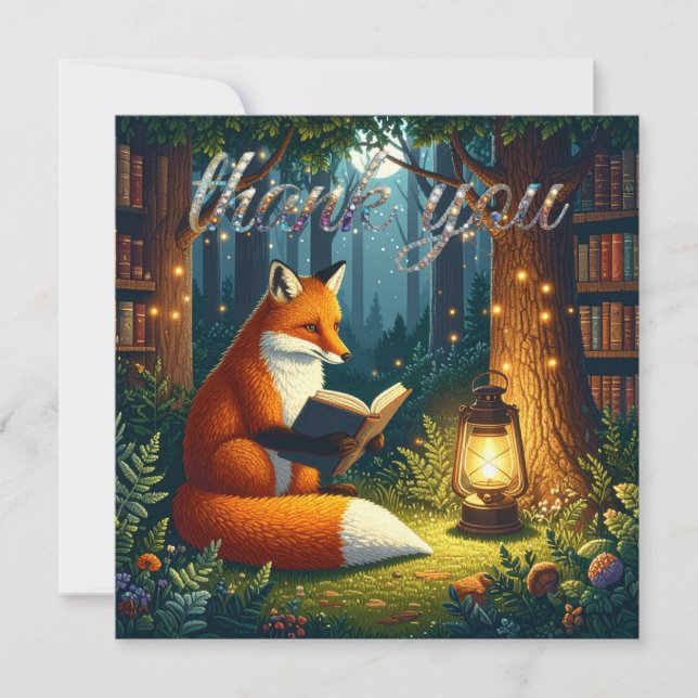 Fox in a Magical Forest Library Thank You Card (Front)
