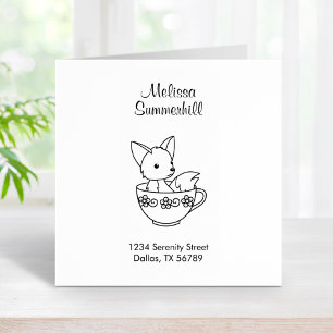 Fox in a Teacup Address Rubber Stamp