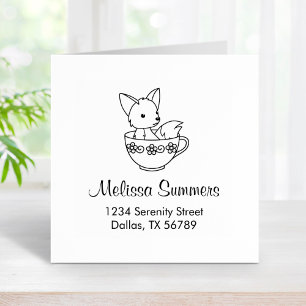 Fox in a Teacup Address Rubber Stamp