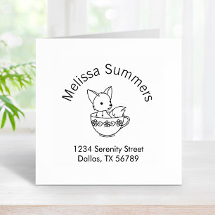 Fox in a Teacup Arch Address Rubber Stamp