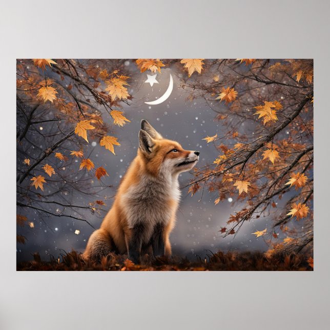 Fox in Autumn Colors Mystical Magical Pretty Poster (Front)
