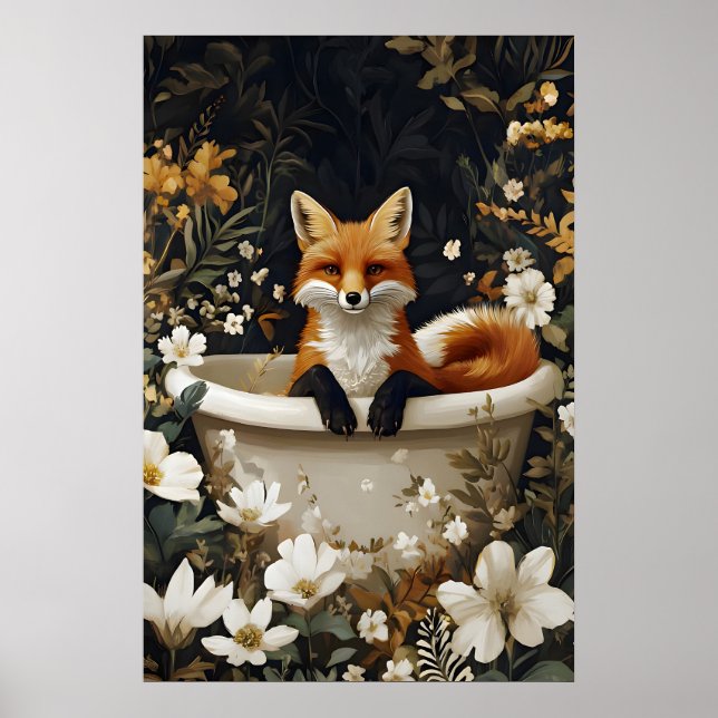 Fox In Bathtub Poster, Funny Animal Poster, Fox Poster (Front)