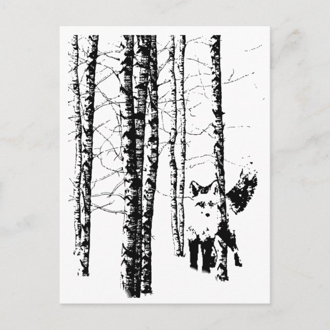 Fox in Birch Forest Modern Art Postcard (Front)