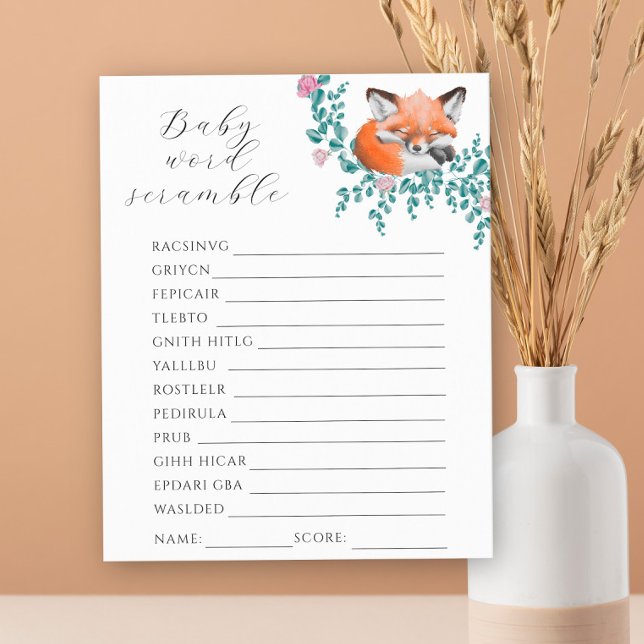 Fox in bloom - Word scramble baby shower game (Creator Uploaded)