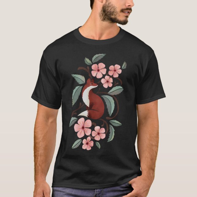 Fox In Cherry Blossoms T-Shirt (Front)