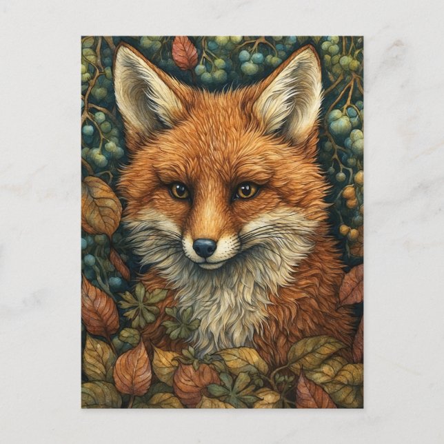 Fox in Dreamy and Whimsical Autumn Forest Holiday Postcard (Front)