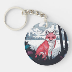 Fox in Forest Clearing Round Acrylic Keychain