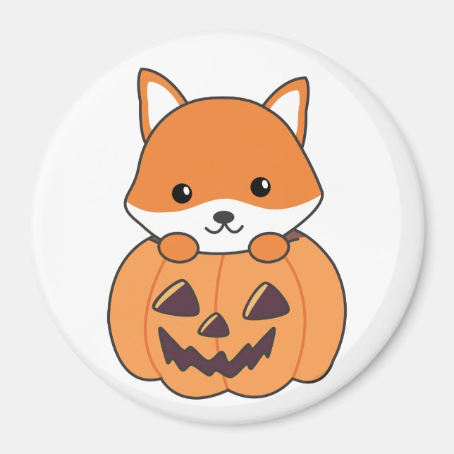 Fox In Pumpkin Sweet Foxes Happy Halloween Magnet (Front)