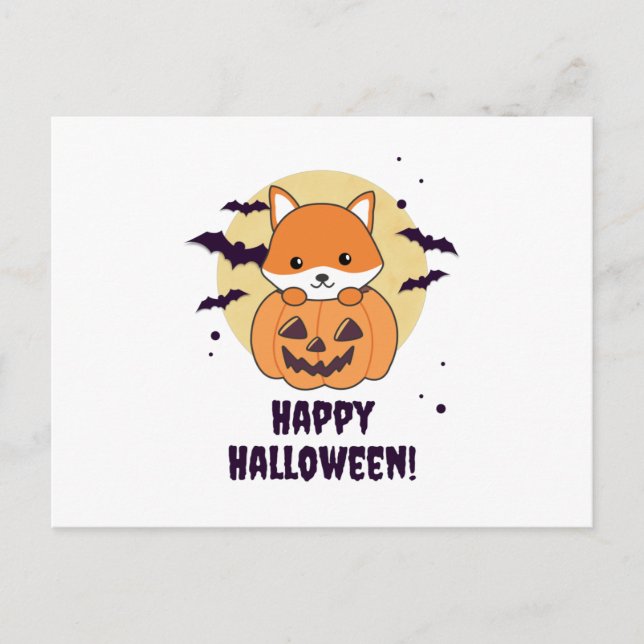 Fox In Pumpkin Sweet Foxes Happy Halloween Postcard (Front)