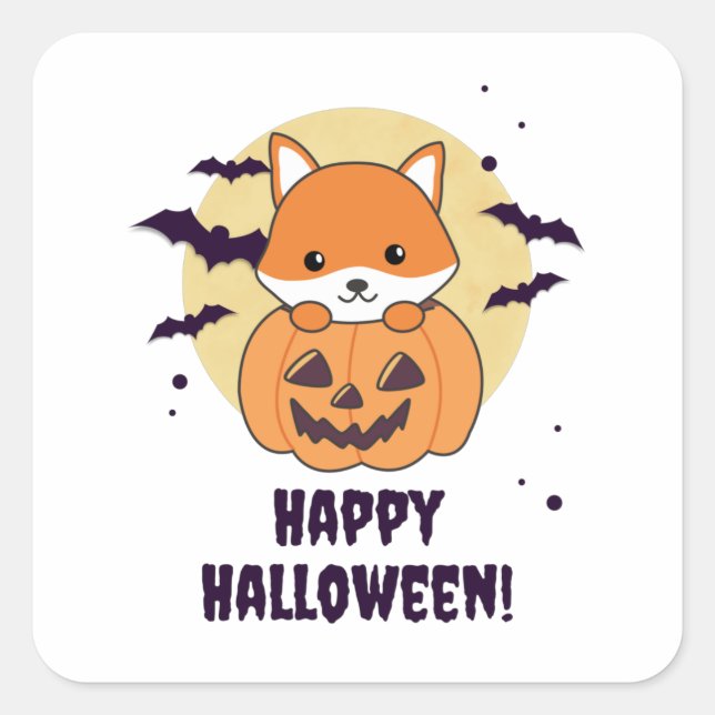 Fox In Pumpkin Sweet Foxes Happy Halloween Square Sticker (Front)