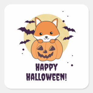 Fox In Pumpkin Sweet Foxes Happy Halloween Square Sticker