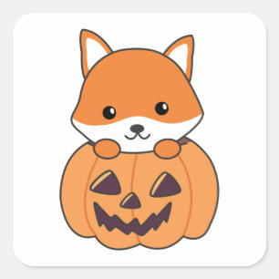 Fox In Pumpkin Sweet Foxes Happy Halloween Square  Sticker