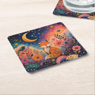Fox in Star Garden Square Paper Coaster