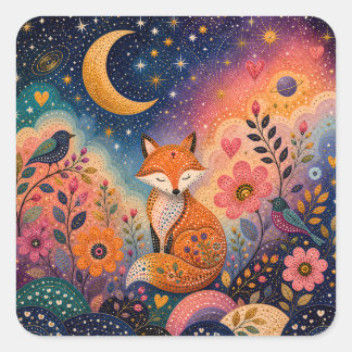 Fox in Star Garden Square Sticker