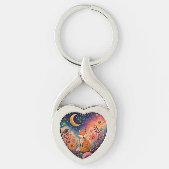 Fox in Starry Garden Key Ring (Front)