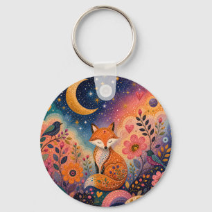 Fox in Starry Garden Key Ring
