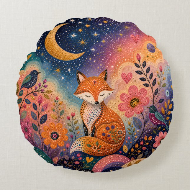Fox in Starry Garden Round Cushion (Front)