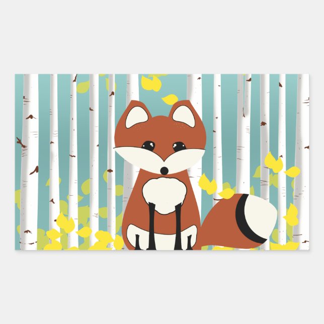 Fox in the Fall Birches Rectangular Sticker (Front)