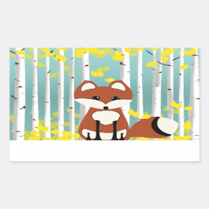 Fox in the Fall Birches Rectangular Sticker