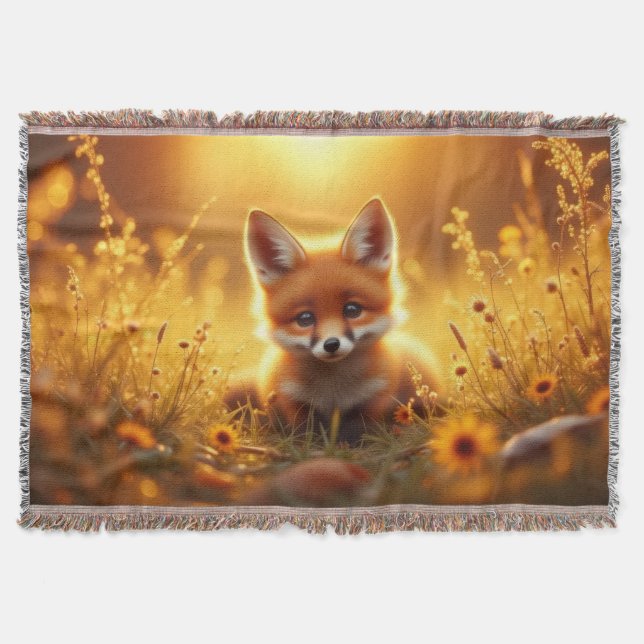 Fox in the flowers at sunrise throw blanket (Front)