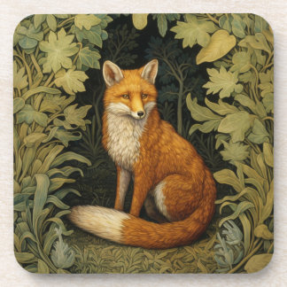 Fox in the forest, Art nouveau style Coaster