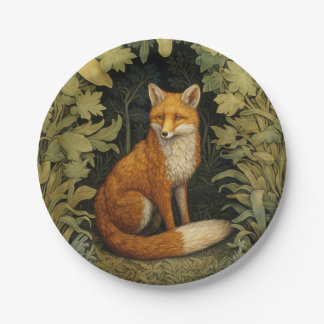 Fox in the forest, Art nouveau style Paper Plate