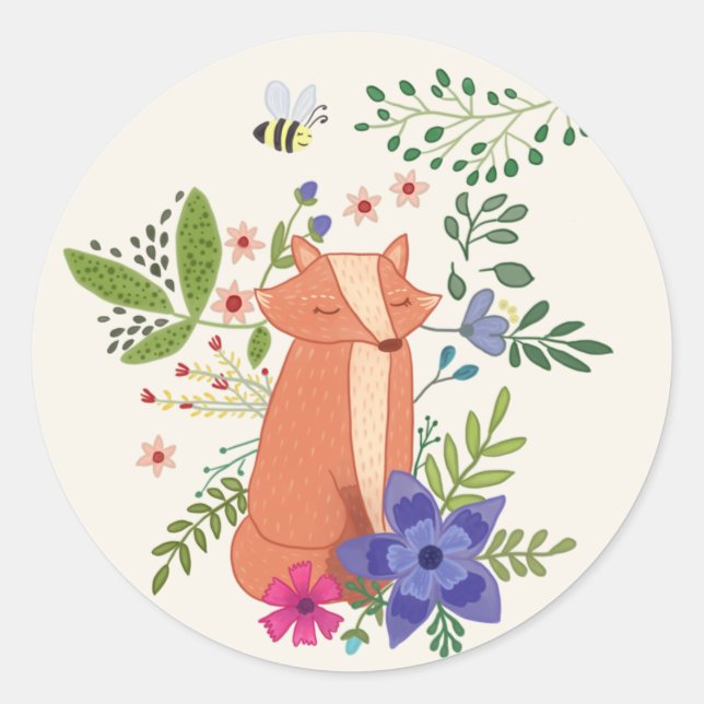 fox in the forest classic round sticker (Front)