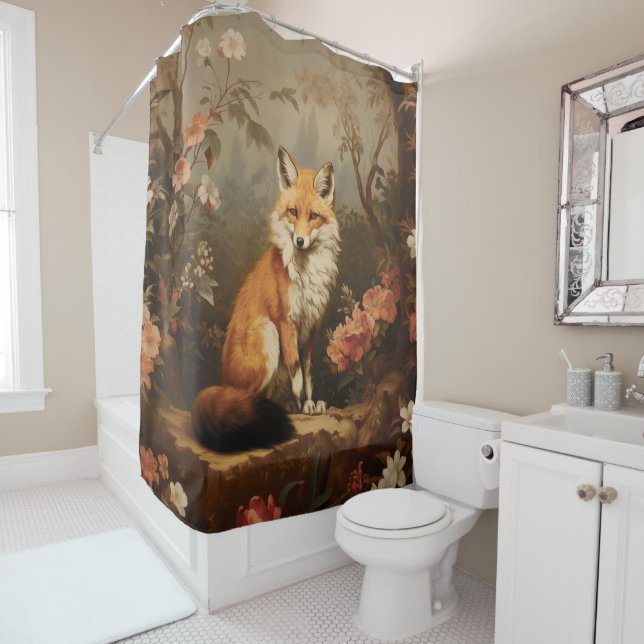 Fox in the forest moody Victorian Shower Curtain (In Situ)