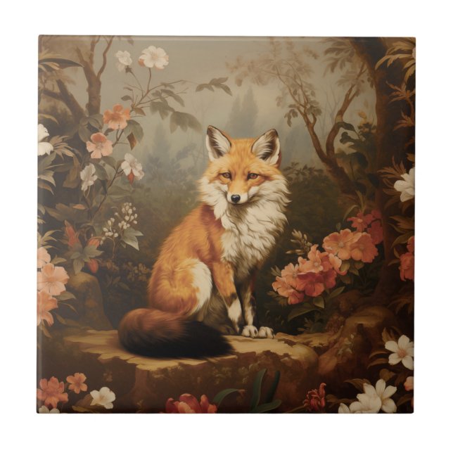 Fox in the forest moody Victorian Tile (Front)