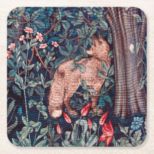 Fox in The Forest, William Morris Square Paper Coaster